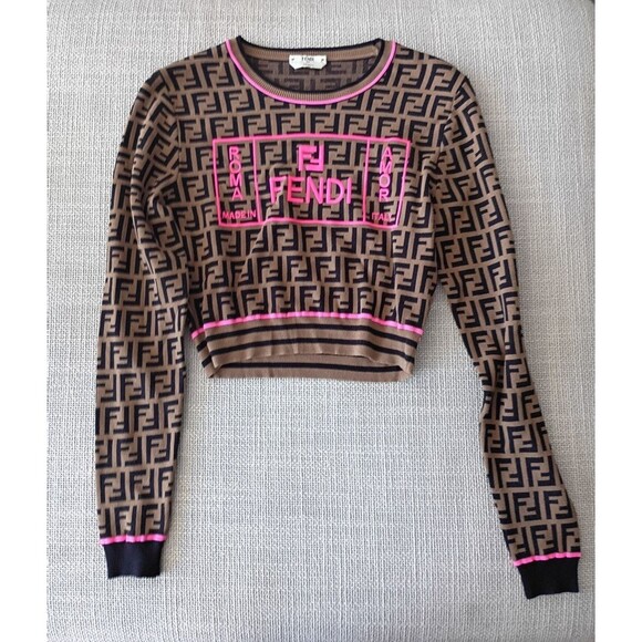 FENDI Brown Zucca Monogram Knit Crop Top & Leggings Set | Size US 4 / IT 40 - Picture 2 of 14